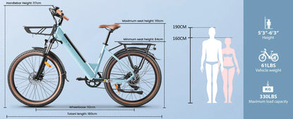26-Zoll Trekking E-Bike / Citybike | 36 V 16 Ah Lithium Akku - Robustes Modell für zwei Personen – mit 36-monatiger Gewährleistung