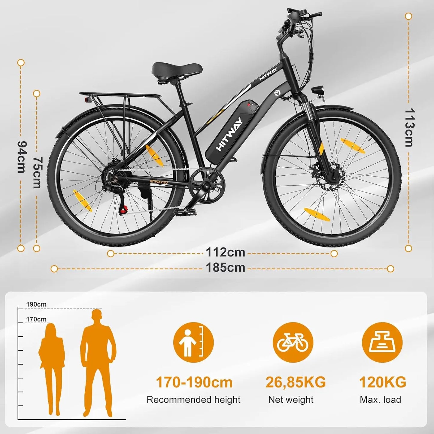 City E-Bike 26 Zoll – 36V 13Ah Akku, 250W Motor, 7-Gang, bis 25 km/h, Abnehmbarer Lithium-Akku, Elektrisches Fahrrad für Stadt & Ausflüge