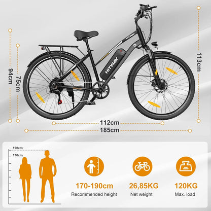 City E-Bike 26 Zoll – 36V 13Ah Akku, 250W Motor, 7-Gang, bis 25 km/h, Abnehmbarer Lithium-Akku, Elektrisches Fahrrad für Stadt & Ausflüge