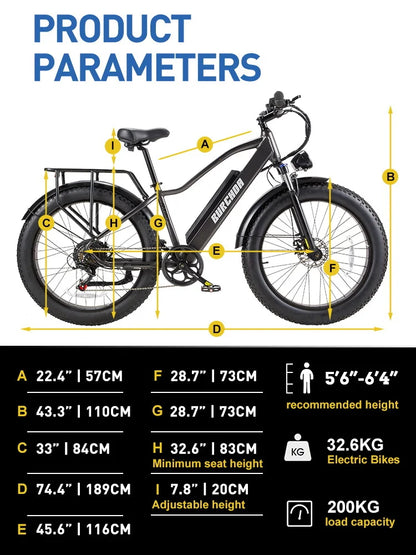 Elektro-Mountainbike – 250/1000W Power, 48V 20Ah Akku, 26" Fatbike mit 36-monatiger Gewährleistung
