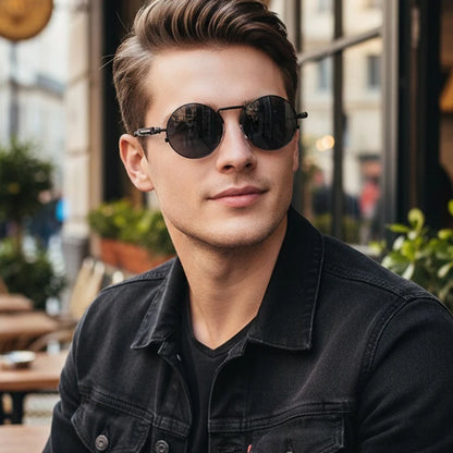 Damen Sonnenbrille Rund Metall Rahmen UV400 Retro Brille Unisex Outdoor