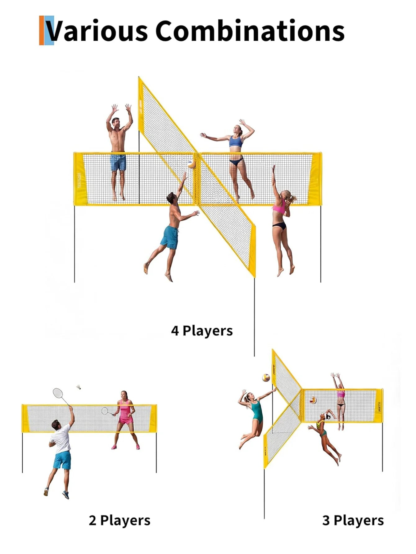 Volleyball Netz 4,3 - 8,5 m Set Höhenverstellbar Outdoor Garten Strand mit Tasche