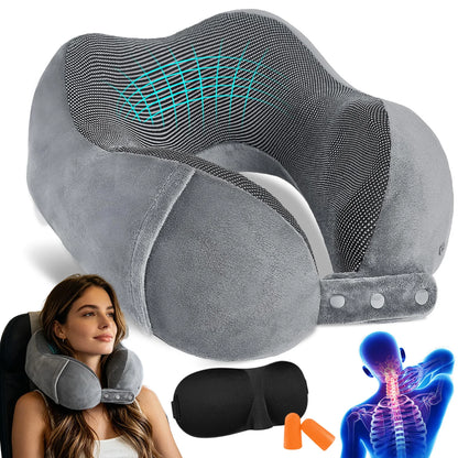 Reisekissen Set Memory Foam – Nackenkissen mit Schlafmaske Ohrstöpseln & Tragetasche Flug Reise