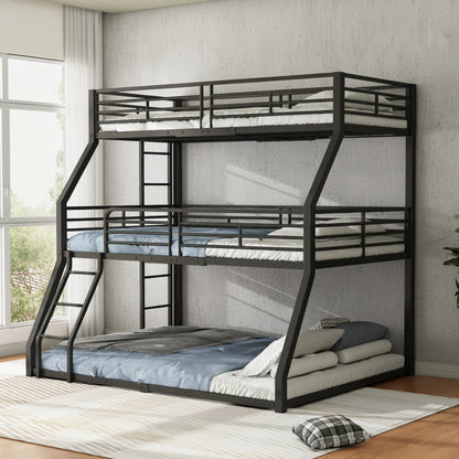 Dreifach Etagenbett 90x200 Metallbett 3 Personen Kinderbett Hochbett Stahlbett Schwarz