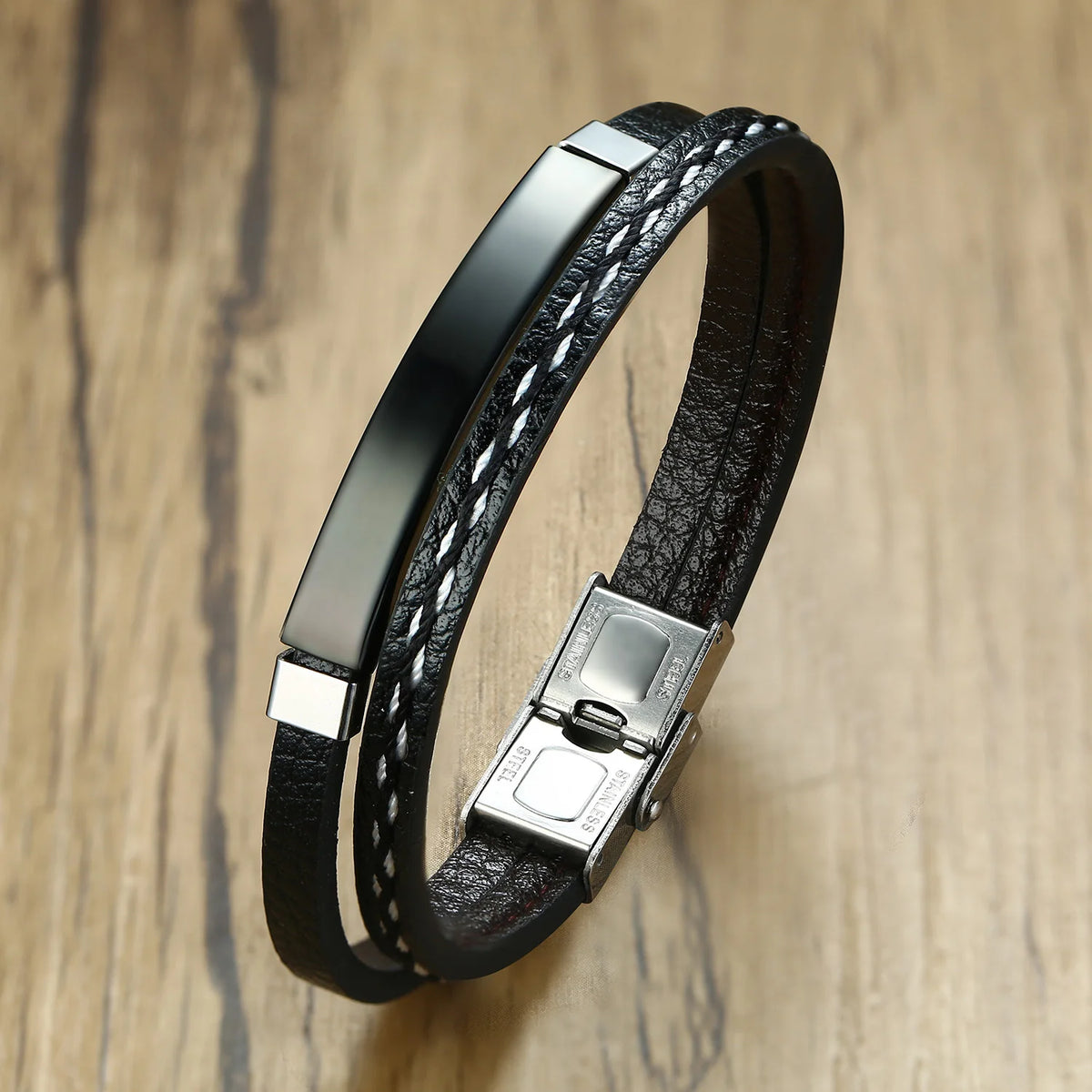 Echtleder Herrenarmband Edelstahl Armband Lederarmband Schwarz Silber Gold