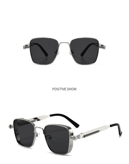 Retro Steampunk Sonnenbrille – Edelstahl Rahmen, Spiegelgläser für Herren & Damen UV400 Schutz