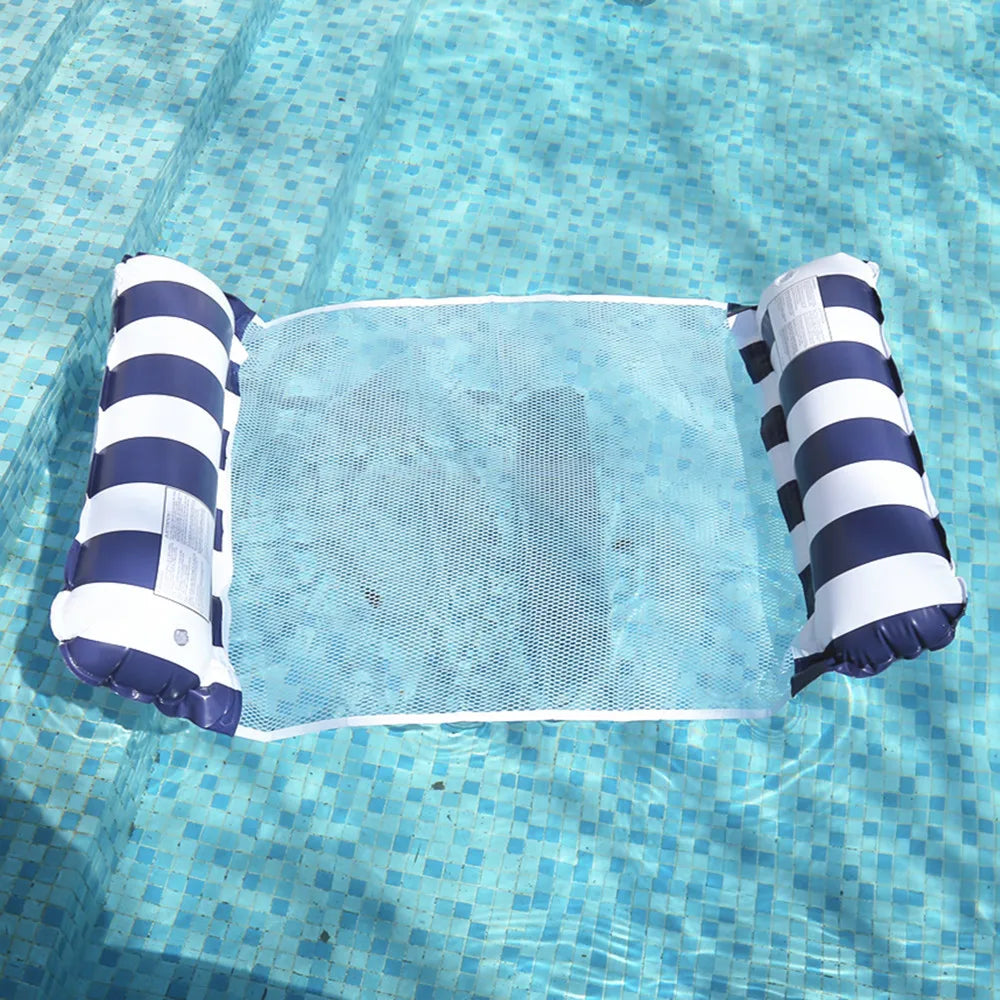 Faltbarer, gestreifter, aufblasbarer Loungesessel, geeignet für Schwimmbadpartys und schwimmende Strandbetten mit Netzrückenlehne