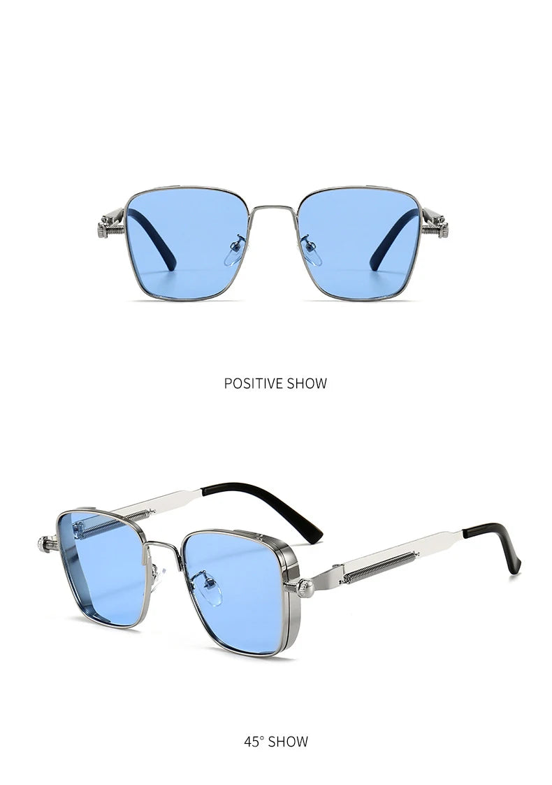 Retro Steampunk Sonnenbrille – Edelstahl Rahmen, Spiegelgläser für Herren & Damen UV400 Schutz