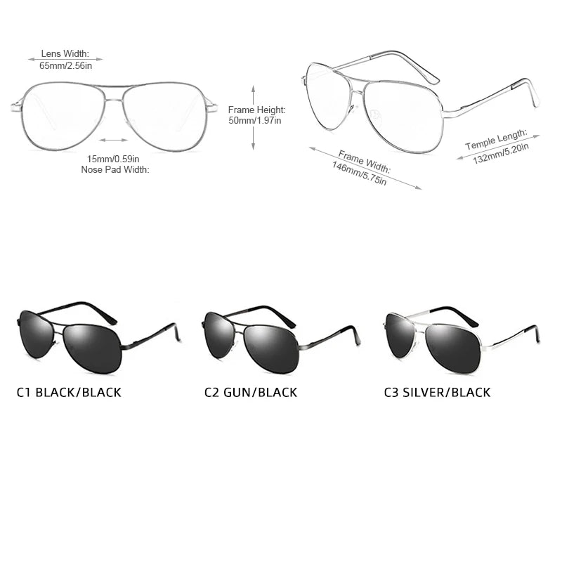 Piloten Sonnenbrille Herren Damen Polarisiert UV400 Metall Schwarz
