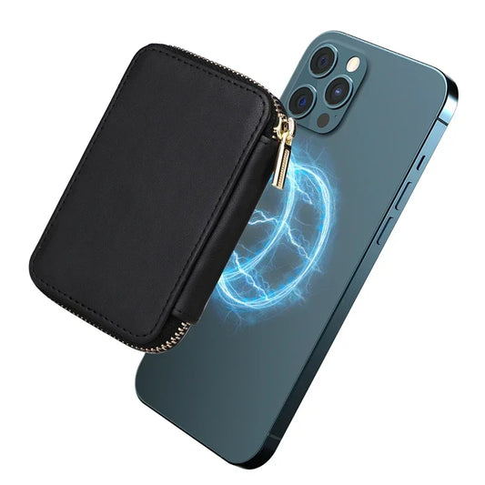 Magnetische Leder Geldbörse-Hülle mit Kartenhalter & Reißverschluss – Handyhülle mit Standfunktion für iPhone 16 / 15 / 14 / 13 / 12 / 11 Pro Max (MagSafe)