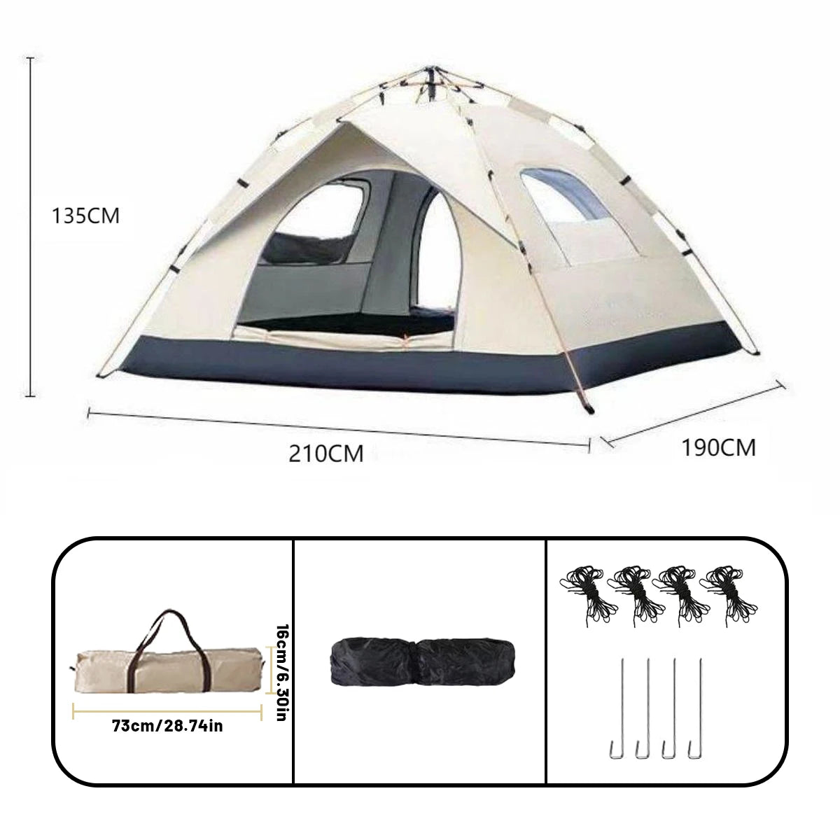 Pop Up Campingzelt 3-4 Personen Automatikzelt Wasserdicht Strandzelt Outdoor