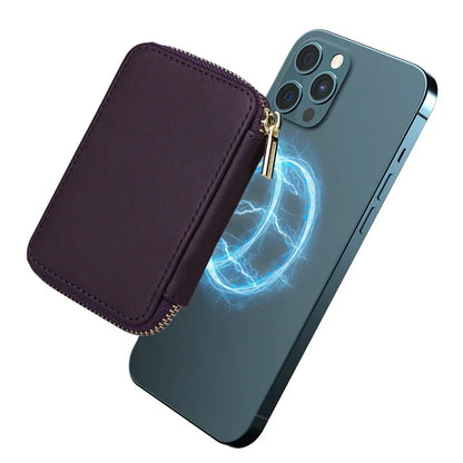 Magnetische Leder Geldbörse-Hülle mit Kartenhalter & Reißverschluss – Handyhülle mit Standfunktion für iPhone 16 / 15 / 14 / 13 / 12 / 11 Pro Max (MagSafe)