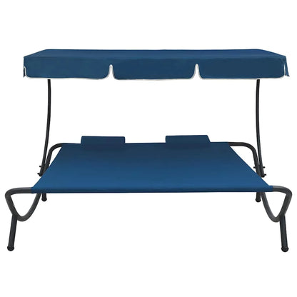 Doppel Sonnenliege mit Dach & Kissen – Outdoor Tagesbett Gartenliege Lounge Liege Terrasse Rosa 200x180 cm