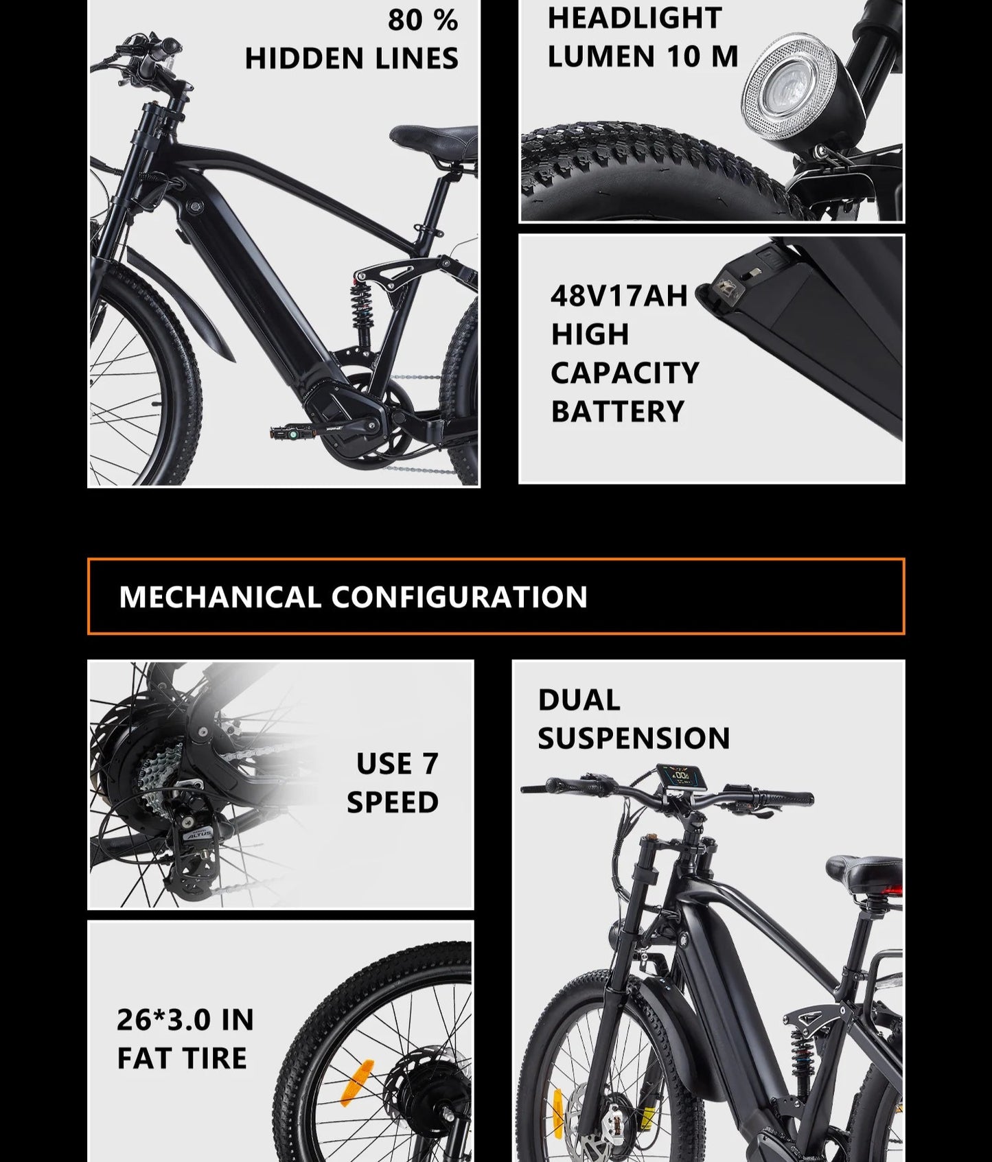 26-Zoll Power E-Mountainbike für Erwachsene 2000W Fat Tire E-Bike Dual Motor Hydraulic Brake - mit 36-monatiger Gewährleistung