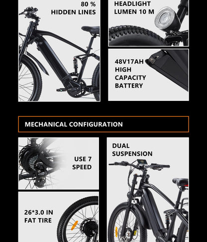 26-Zoll Power E-Mountainbike für Erwachsene 2000W Fat Tire E-Bike Dual Motor Hydraulic Brake - mit 36-monatiger Gewährleistung