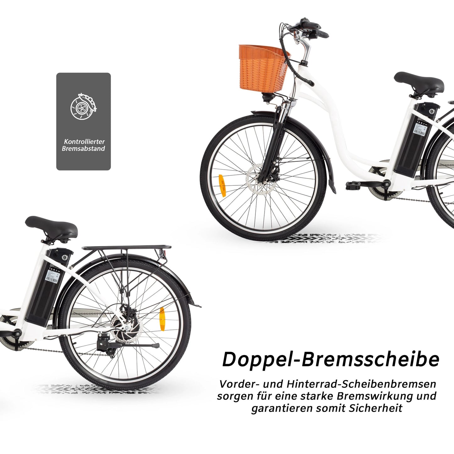 Elektrisches 26-Zoll Citybike| 250W Motor, 36V 14,5Ah Akku - mit Korb & Gepäckträger und 36 Monaten Gewährleistung