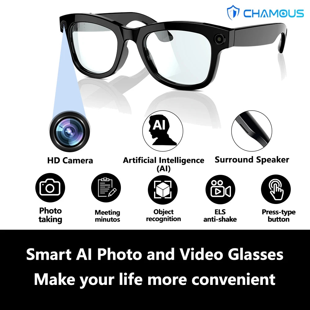 Intelligente Bluetooth-Brille mit Kamera & KI-Assistenz