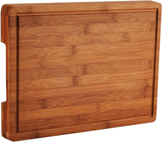 Bambus Schneidebrett 40x28 cm – Holz Küchenbrett mit Saftrille Griffen Hackbrett Servierbrett 2,5 cm