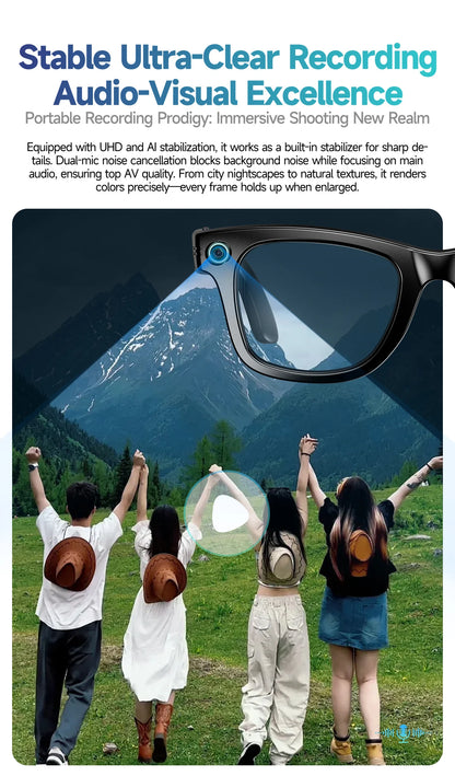Intelligente Bluetooth-Brille mit Kamera, Videoaufnahme, Sprachsteuerung & KI-Übersetzung. Für Alltag & Action