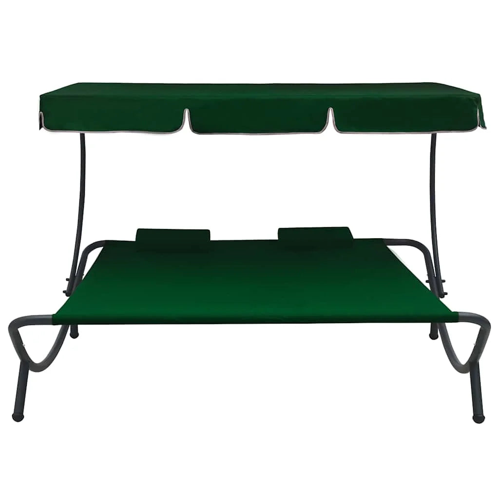 Doppel Sonnenliege mit Dach & Kissen – Outdoor Tagesbett Gartenliege Lounge Liege Terrasse Rosa 200x180 cm