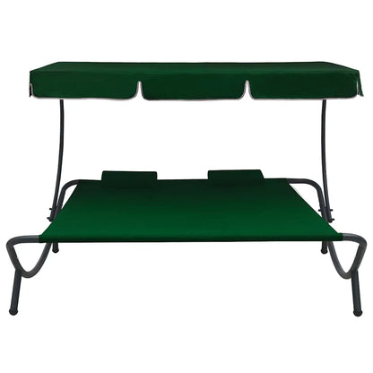 Doppel Sonnenliege mit Dach & Kissen – Outdoor Tagesbett Gartenliege Lounge Liege Terrasse Rosa 200x180 cm