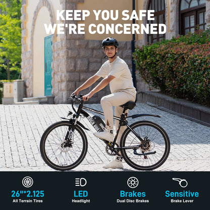26-Zoll Elektrofahrrad für Erwachsene 7-Gang E- Mountainbike mit 250W Motor