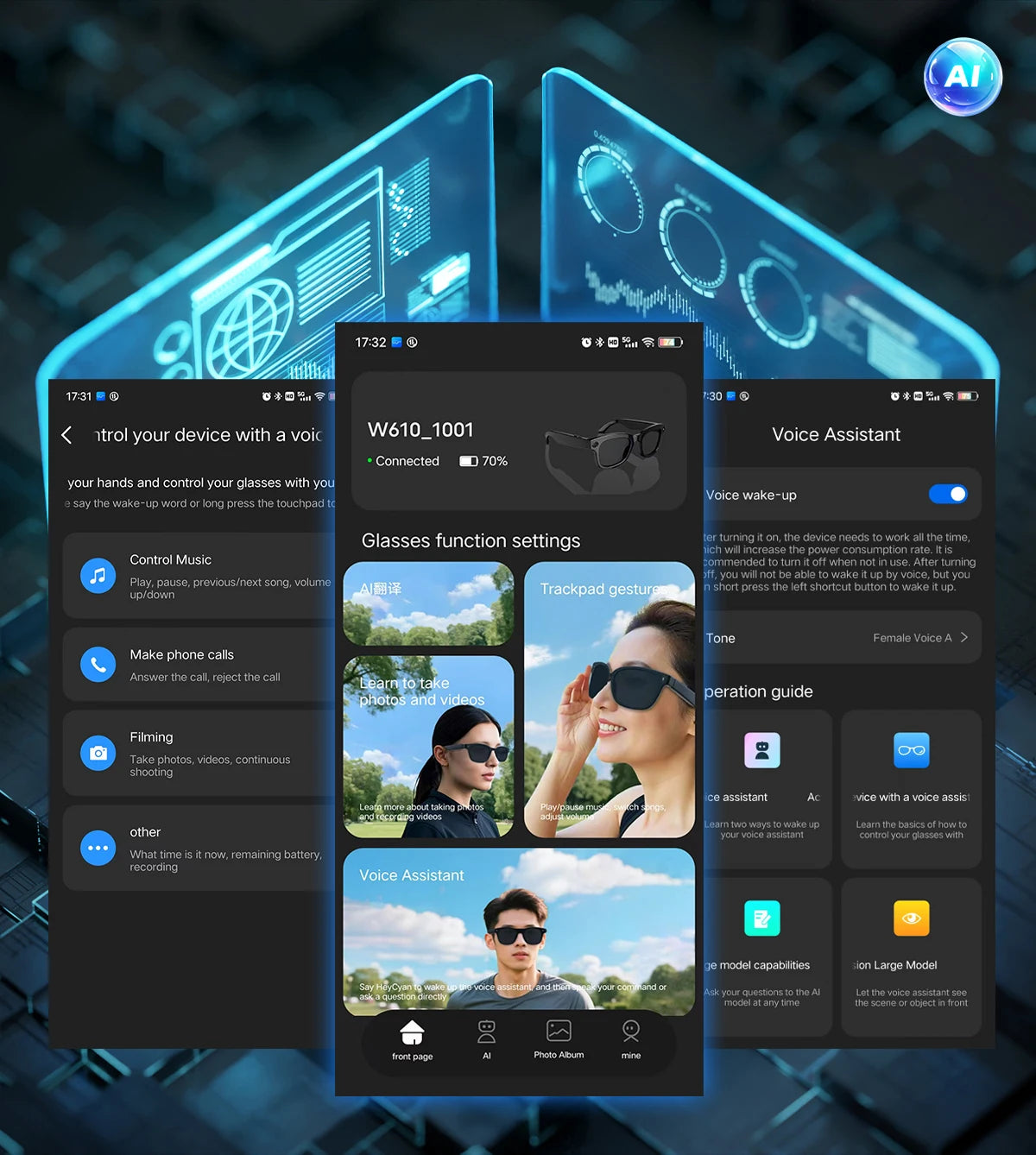 Intelligente Bluetooth-Brille mit Kamera, Videoaufnahme, Sprachsteuerung & KI-Übersetzung. Für Alltag & Action
