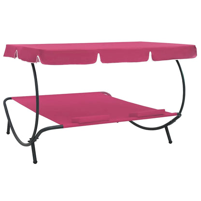 Doppel Sonnenliege mit Dach & Kissen – Outdoor Tagesbett Gartenliege Lounge Liege Terrasse Rosa 200x180 cm