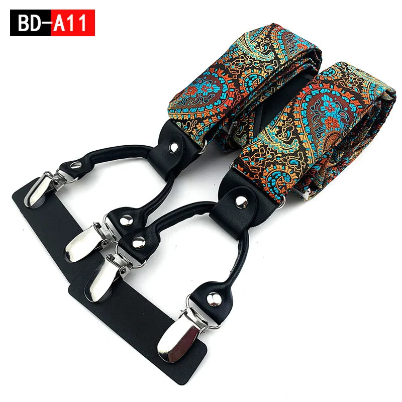 Designer Hosenträger Herren Paisley 6 Clips Elastisch Verstellbar 3,5 cm Y-Form Hochzeit Business