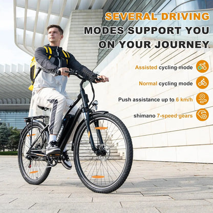City E-Bike 26 Zoll – 36V 13Ah Akku, 250W Motor, 7-Gang, bis 25 km/h, Abnehmbarer Lithium-Akku, Elektrisches Fahrrad für Stadt & Ausflüge
