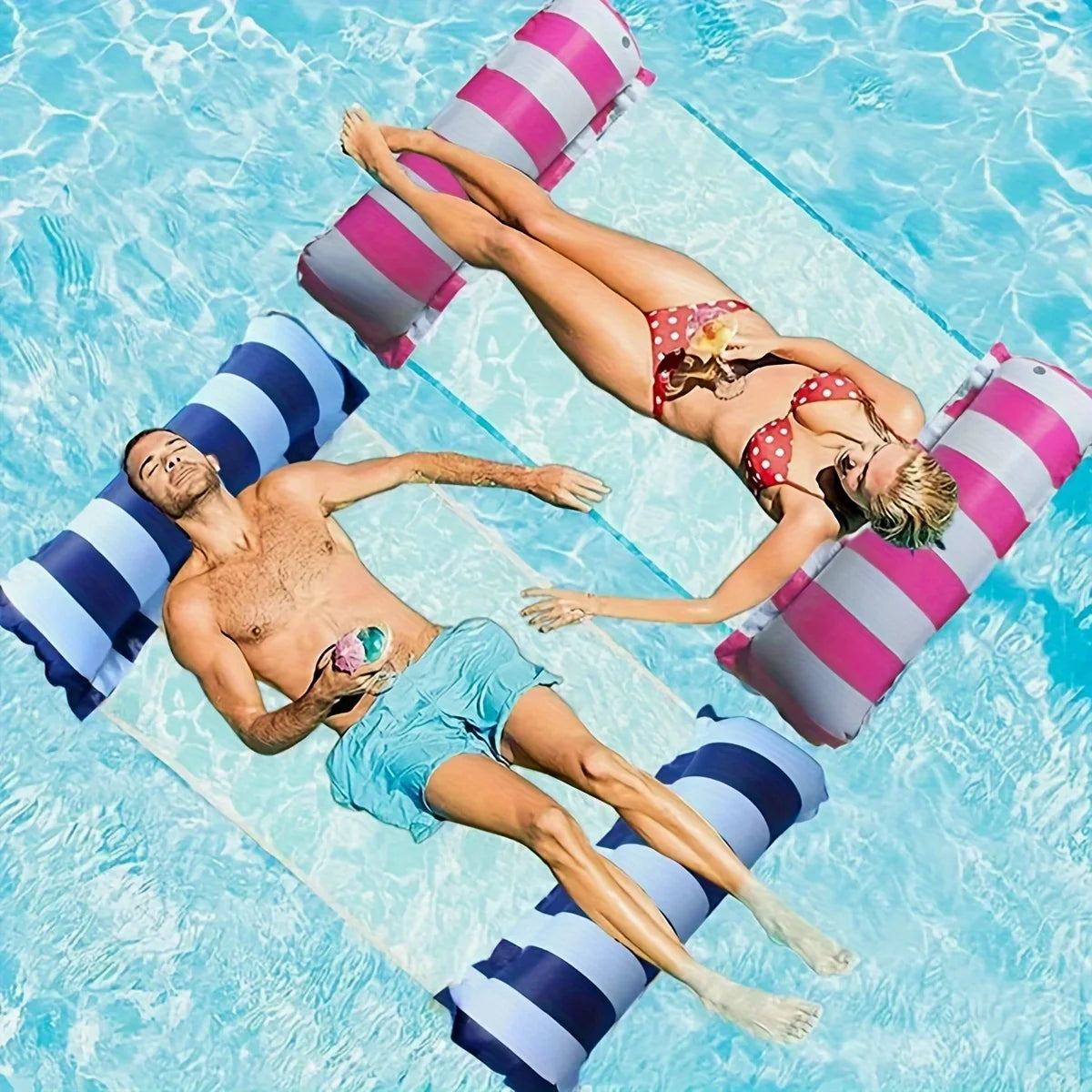 Faltbarer, gestreifter, aufblasbarer Loungesessel, geeignet für Schwimmbadpartys und schwimmende Strandbetten mit Netzrückenlehne
