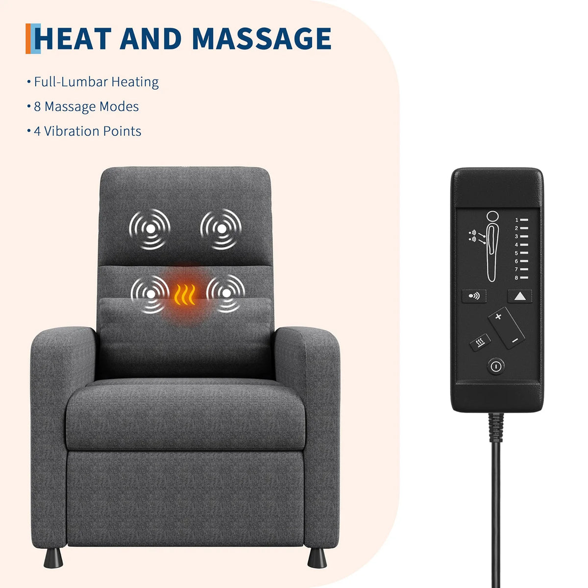 Relaxsessel NOVALUX Elektrisch Massagesessel mit Wärme USB Liegefunktion Grau