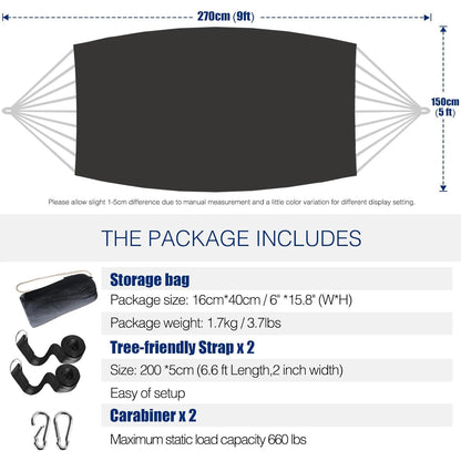 Canvas Hängematte 200x150 cm – 200 kg Camping Hängematte mit Gurten Karabinern Garten Outdoor