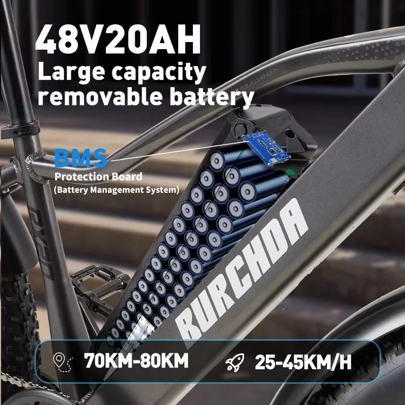 Elektro-Mountainbike – 250/1000W Power, 48V 20Ah Akku, 26" Fatbike mit 36-monatiger Gewährleistung