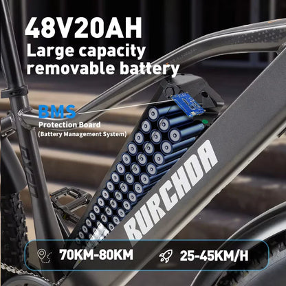 Elektro-Mountainbike – 250/1000W Power, 48V 20Ah Akku, 26" Fatbike mit 36-monatiger Gewährleistung