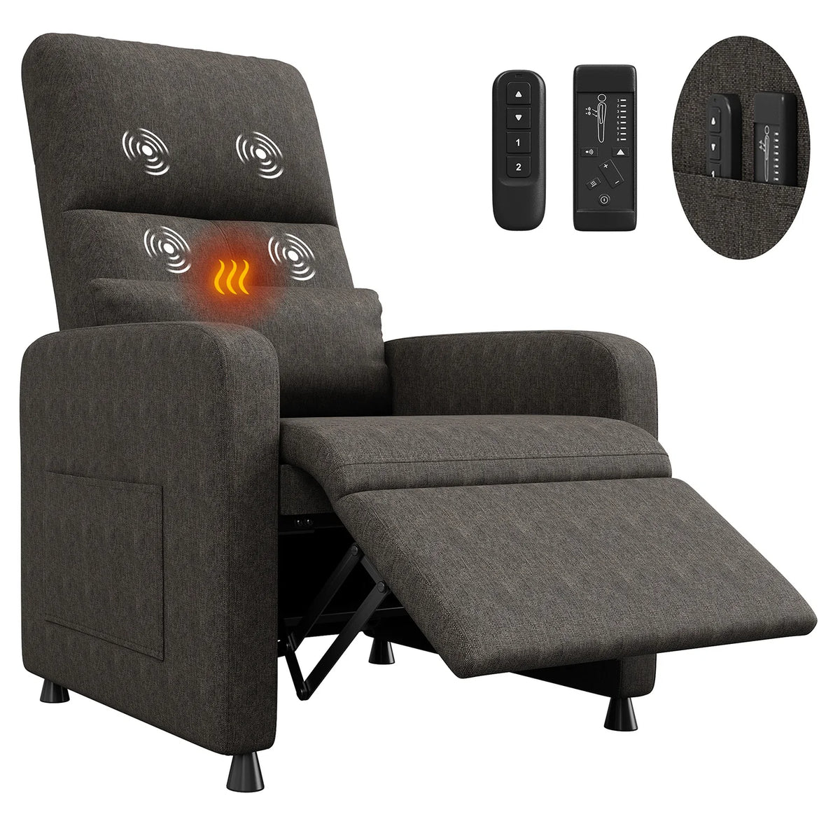 Relaxsessel NOVALUX Elektrisch Massagesessel mit Wärme USB Liegefunktion Grau