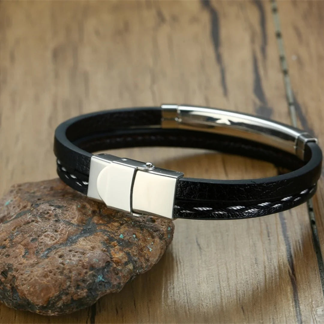 Echtleder Herrenarmband Edelstahl Armband Lederarmband Schwarz Silber Gold