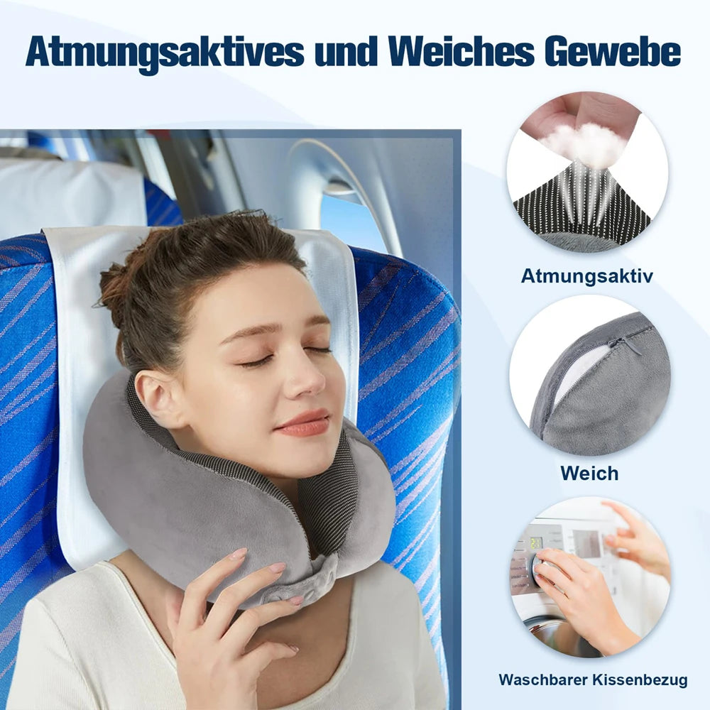 Reisekissen Set Memory Foam – Nackenkissen mit Schlafmaske Ohrstöpseln & Tragetasche Flug Reise