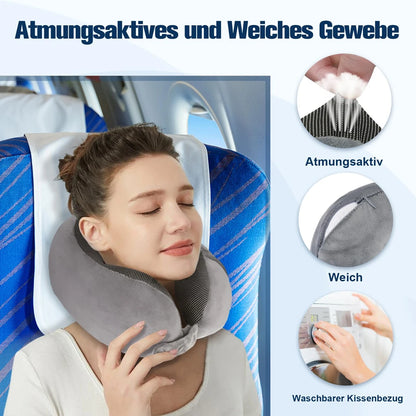 Reisekissen Set Memory Foam – Nackenkissen mit Schlafmaske Ohrstöpseln & Tragetasche Flug Reise