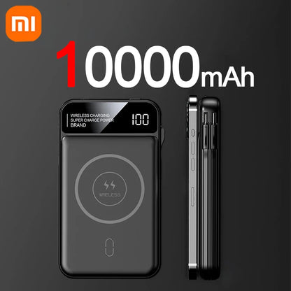 Powerbank 50000 mAh mit Magnetischer & Kabelloser Aufladung + Integrierte Kabel