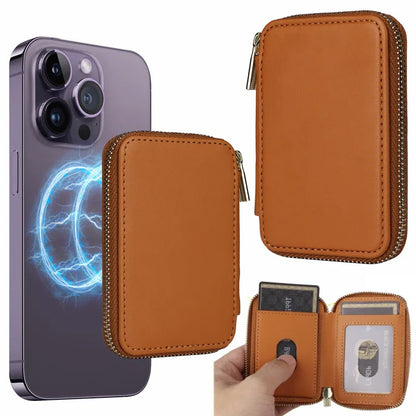 Magnetische Leder Geldbörse-Hülle mit Kartenhalter & Reißverschluss – Handyhülle mit Standfunktion für iPhone 16 / 15 / 14 / 13 / 12 / 11 Pro Max (MagSafe)