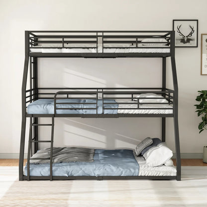 Dreifach Etagenbett 90x200 Metallbett 3 Personen Kinderbett Hochbett Stahlbett Schwarz