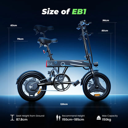 E-Bike – 14" Faltbares Elektrofahrrad mit 250W Motor 36 V / 7,5 Ah, LCD-Display | Citybike bis 25 km/h