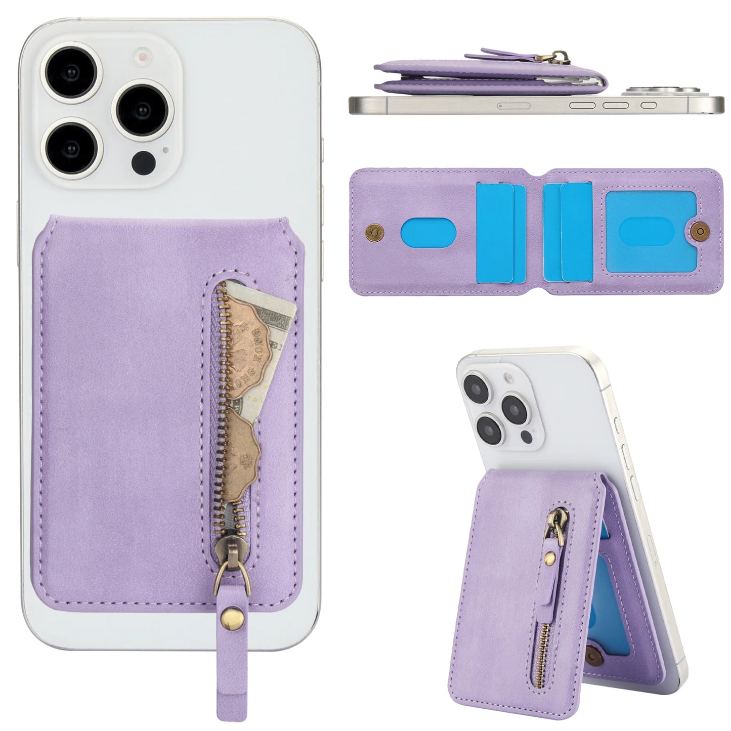 Magnetische Geldbörse Hülle mit Kartenhalter & Reißverschluss – kompatibel mit iPhone 16 Pro Max / 15 / 14 / 13 / 12 (MagSafe)