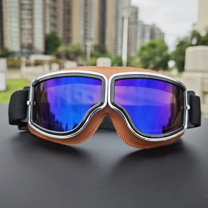 Retro Motorradbrille Vintage Schutzbrille Herren Damen Outdoor Fahrrad Brille