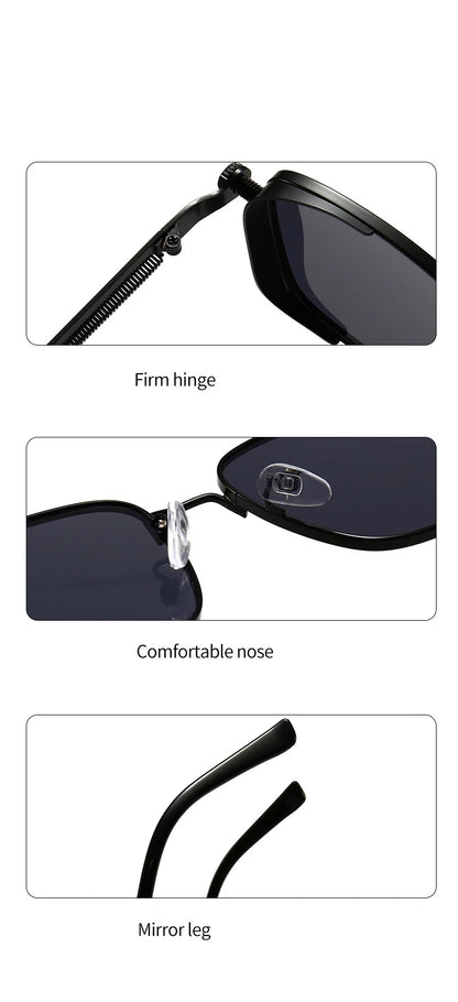 Retro Steampunk Sonnenbrille – Edelstahl Rahmen, Spiegelgläser für Herren & Damen UV400 Schutz