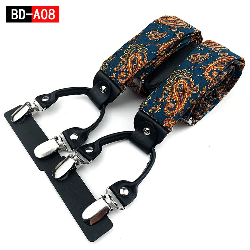 Designer Hosenträger Herren Paisley 6 Clips Elastisch Verstellbar 3,5 cm Y-Form Hochzeit Business