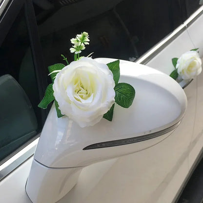 Künstliche Rosen Hochzeitsdeko Auto – Seidenblumen Brautauto Türgriff Dekoration Weiß Hochzeit 1/9/11er Set