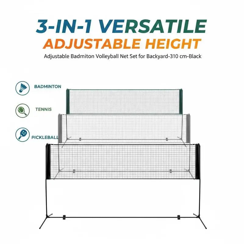 Badminton Netz Set 310 cm Höhenverstellbar Volleyball Garten Outdoor