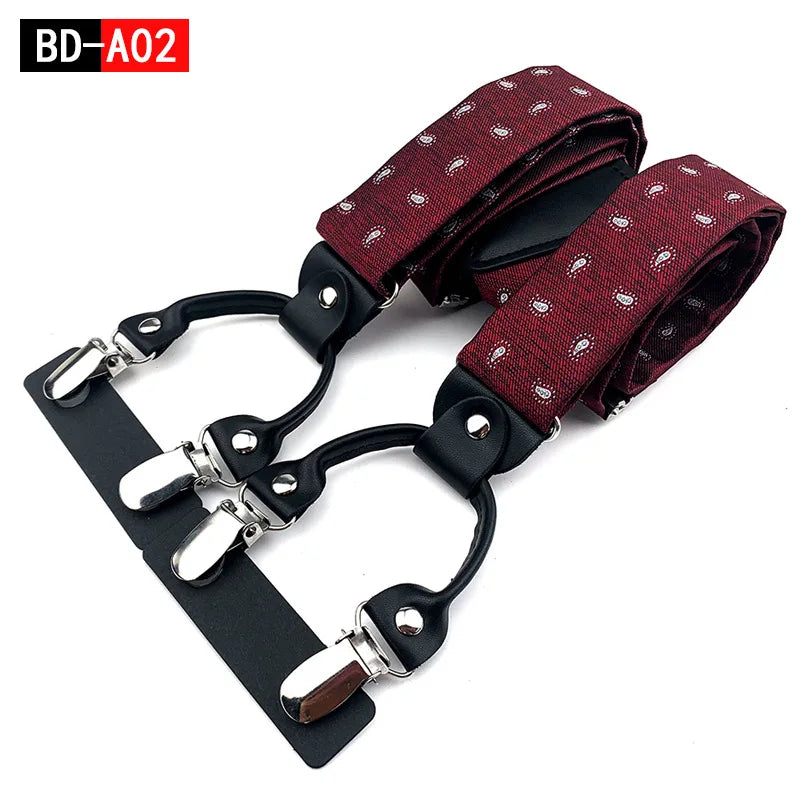 Designer Hosenträger Herren Paisley 6 Clips Elastisch Verstellbar 3,5 cm Y-Form Hochzeit Business